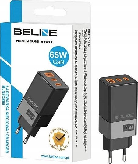 Karikues rrjeti Beline 65W GaN, 2xUSB C USB A, i zi