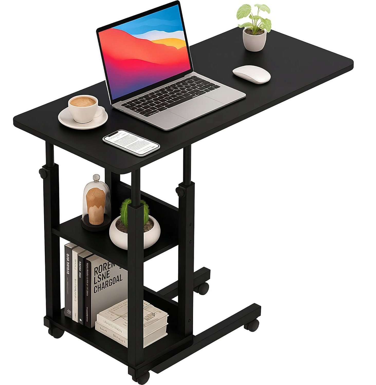 Tavolinë lëvizëse Mozos BLD-BK, 80×40 cm, rregullim lartësie, e zezë