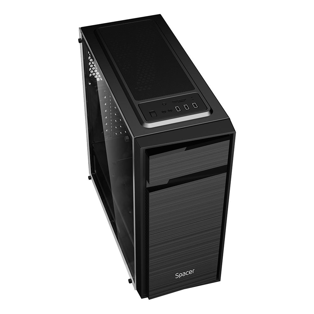Kase kompjuteri Spacer Top Glass, ATX Mid Tower, xham i temperuar, e zezë