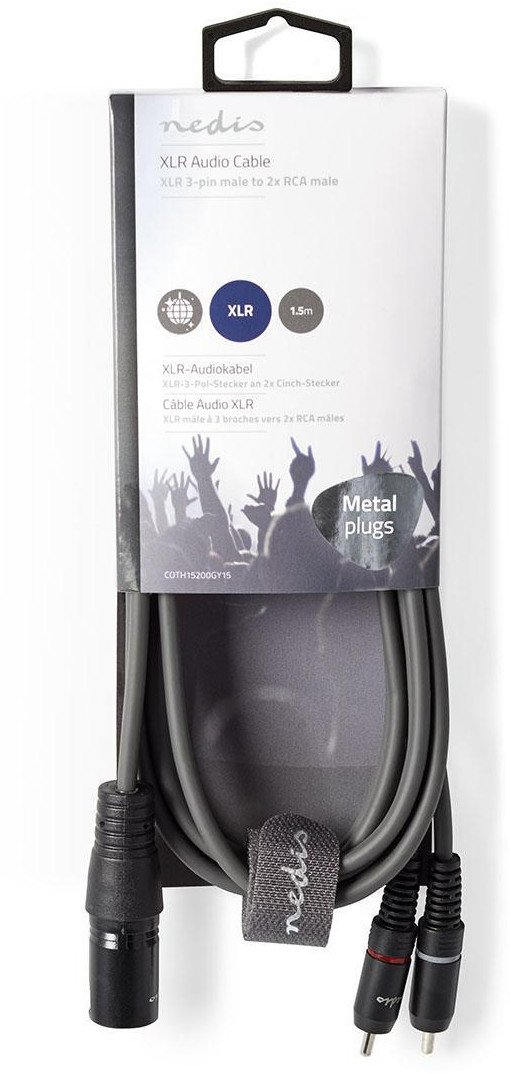Kabllo audio Nedis XLR mashkull në 2x RCA mashkull, 1.5m, gri