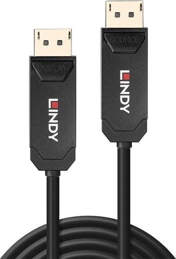 Kabllo DisplayPort Lindy Fibre Optic Hybrid DP 2.0 UHBR10, 15m, 8K, e zezë