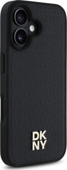 Futrollë telefoni DKNY Leather Repeat Pattern Case, MagSafe për iPhone 16, e zezë