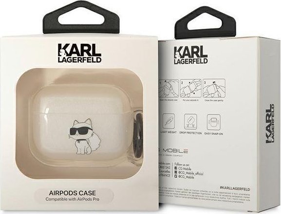 Mbështjellës Karl Lagerfeld Protective Case Choupette për AirPods Pro, gjenerata 1, transparent, i bardhë