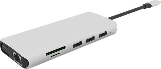Docking station eStuff ES623009, USB C 12in1, Power Delivery 3.0, gri