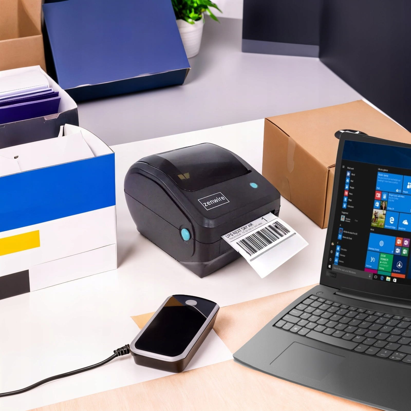 Printer termik etiketa Zenwire TD-401, WiFi Bluetooth USB, i bardhë