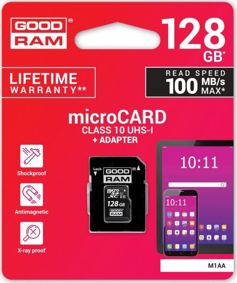 Kartë memorie GoodRam MicroSDXC, 128 GB, Klasa 10 UHS-I / U1