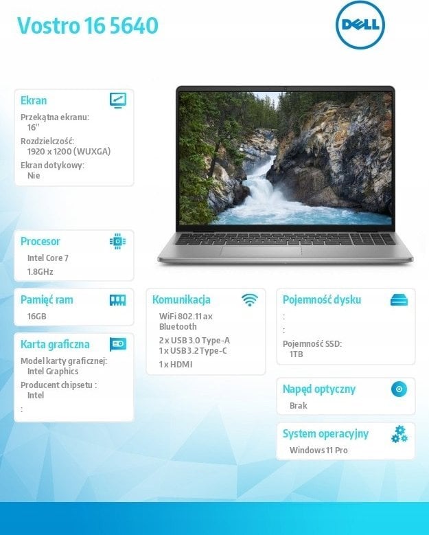 Laptop Vostro 16 (5640), 16.0", 7-150U, 16GB RAM, 1TB SSD, Intel Graphics