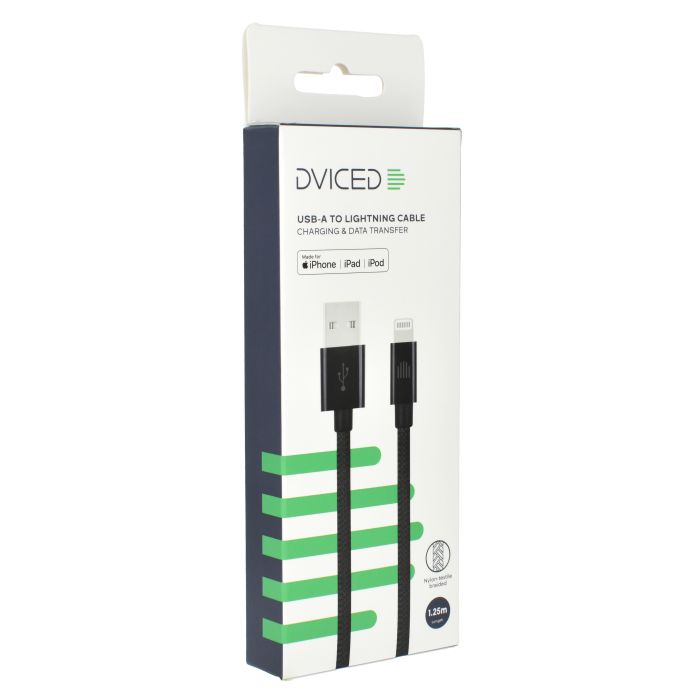 Dviced Cable USB-A To Lightning Nylon Textile 1,25M, Black
