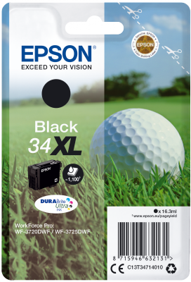 Ngjyrë Epson Singlepack 34XL DURABrite Ultra Ink, e zezë