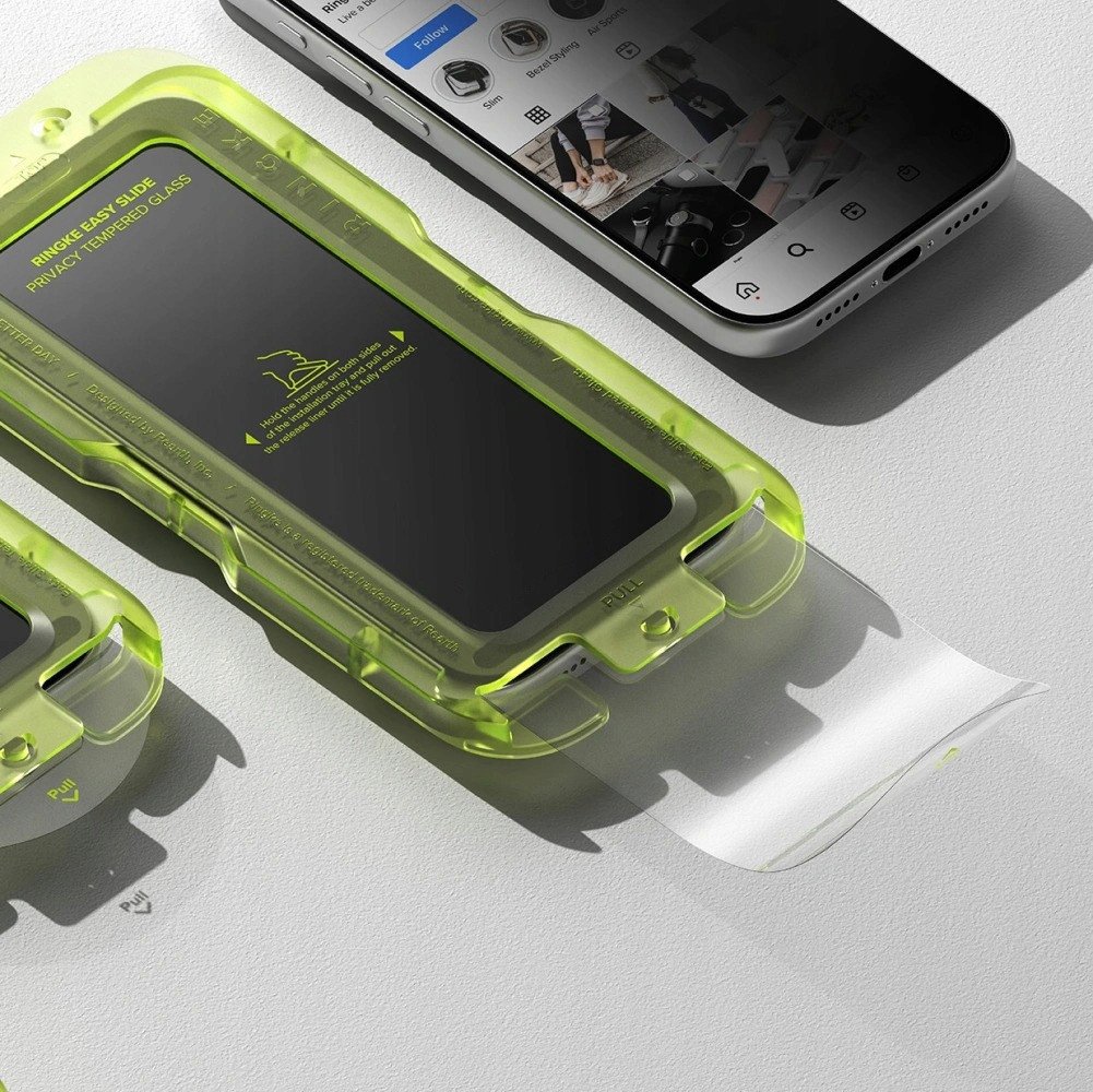 Qelq mbrojtës Ringke Easy Slide Privacy për iPhone 17 Pro Max, 2 copë, xham i errët, i zi