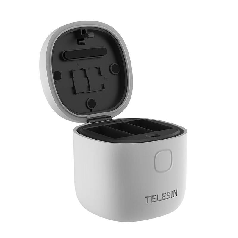 Set karikuesi Telesin Allin Box për GoPro Hero 9 10, 3 bateri 1750mAh, USB C, gri