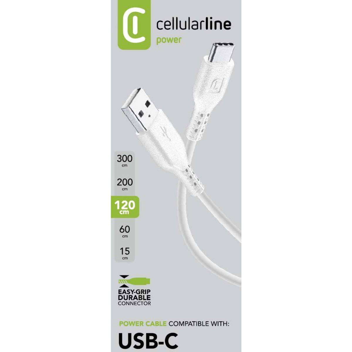 Kabllo Cellularline USBDATACUSBA-CW, USB-A/Type-C, 1..2m, e zezë
