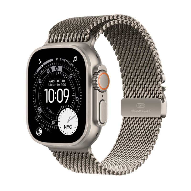 Apple Watch Ultra 3 Cellular 49mm Natural Titanium Case with Natural Titanium Milanese Loop, Small