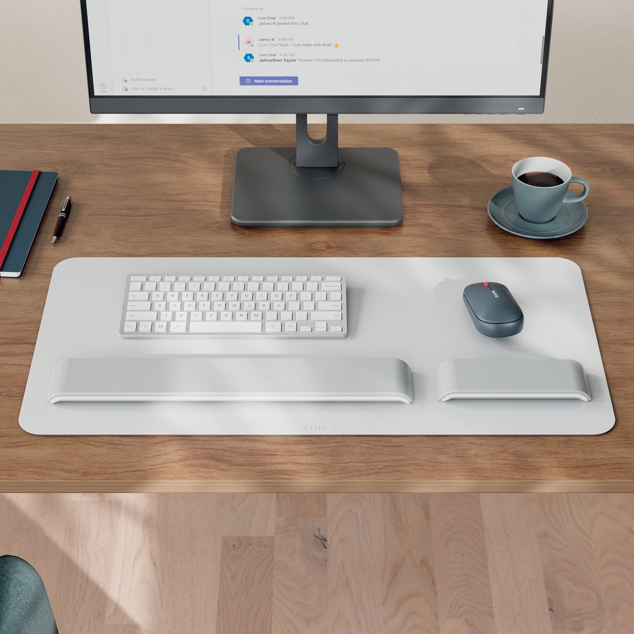 Tapet tavoline Leitz Desk Pad, 70x36 cm, lëkurë e ricikluar, gri