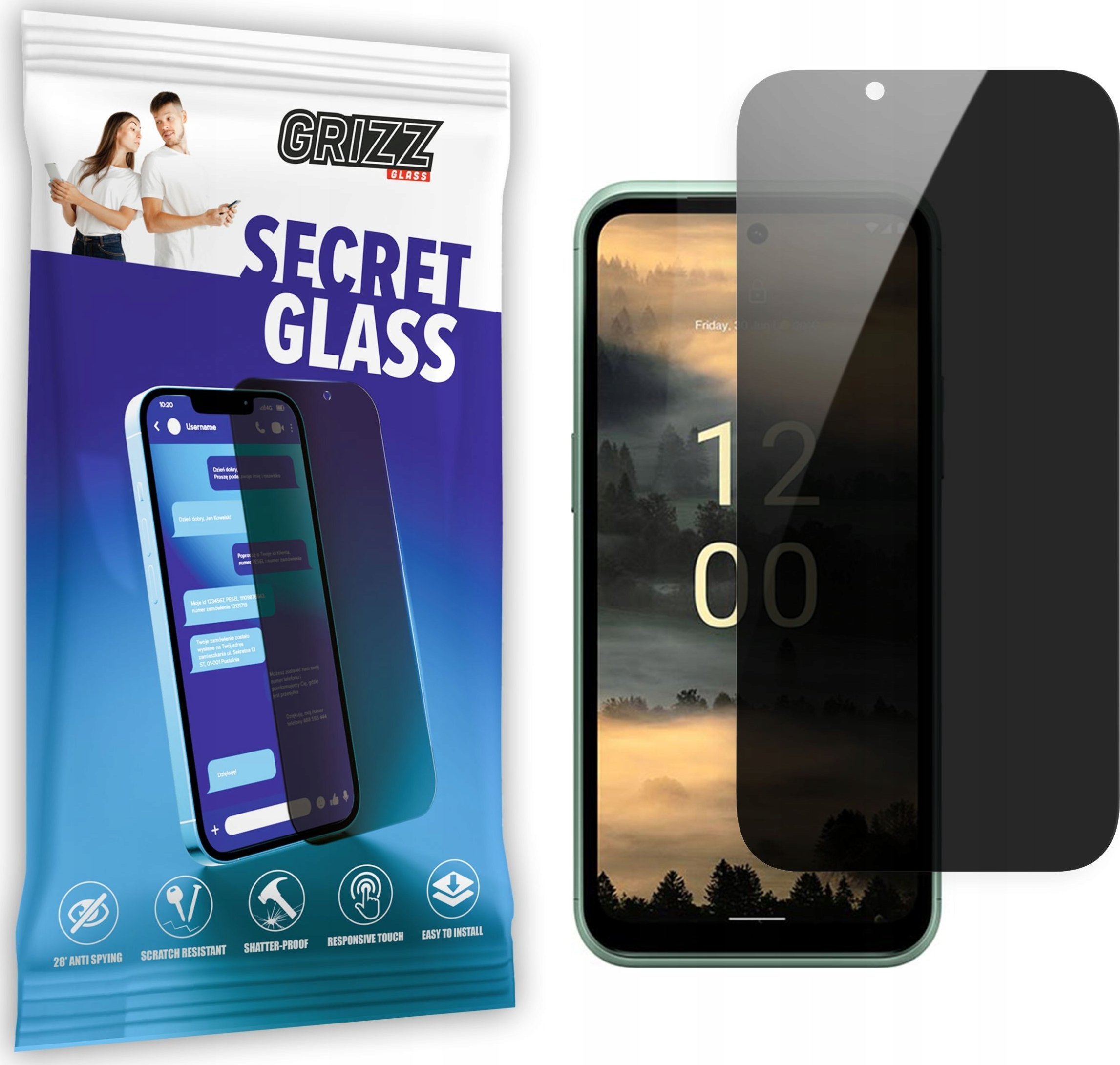 Xham privatësie hibrid Grizz SecretGlass për Nokia XR21, mbrojtës ekrani, mat