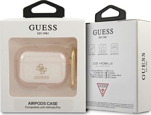 Kuti mbrojtëse Guess GUAPUCG4GD Glitter, për AirPods Pro, TPU, ngjyrë ari