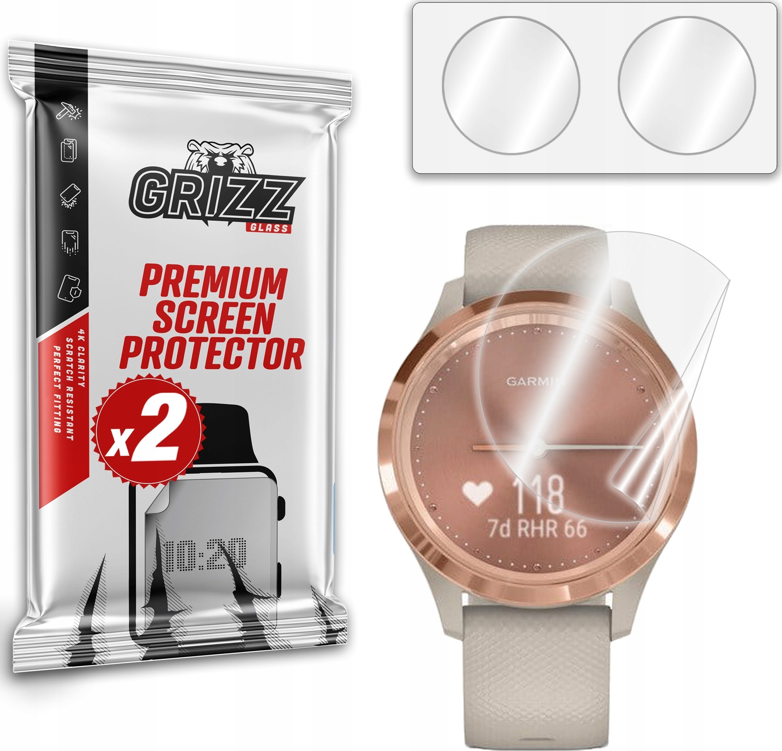 Mburojë ekrani GrizzGlass CeramicFilm për Garmin Vivomove 3S, 2 copë, transparente