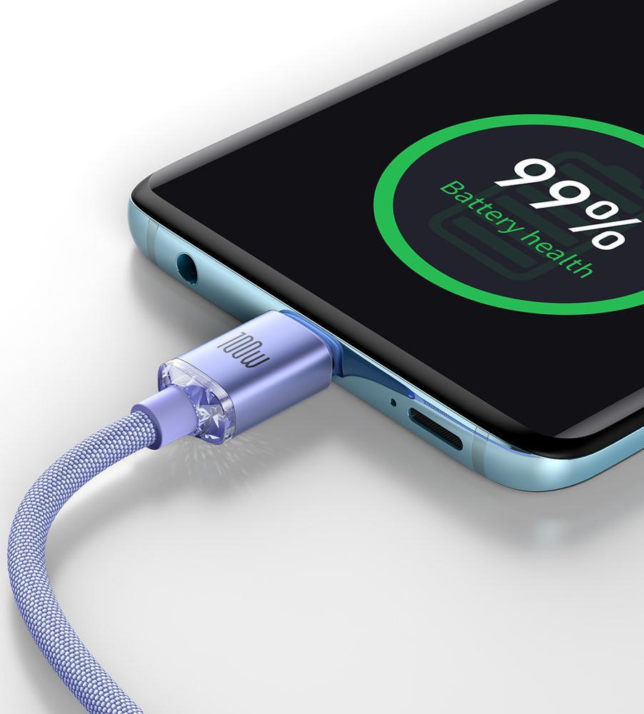 Kабел USB Baseus Crystal Shine, USB-C во USB-C, 1.2m, виолетова
