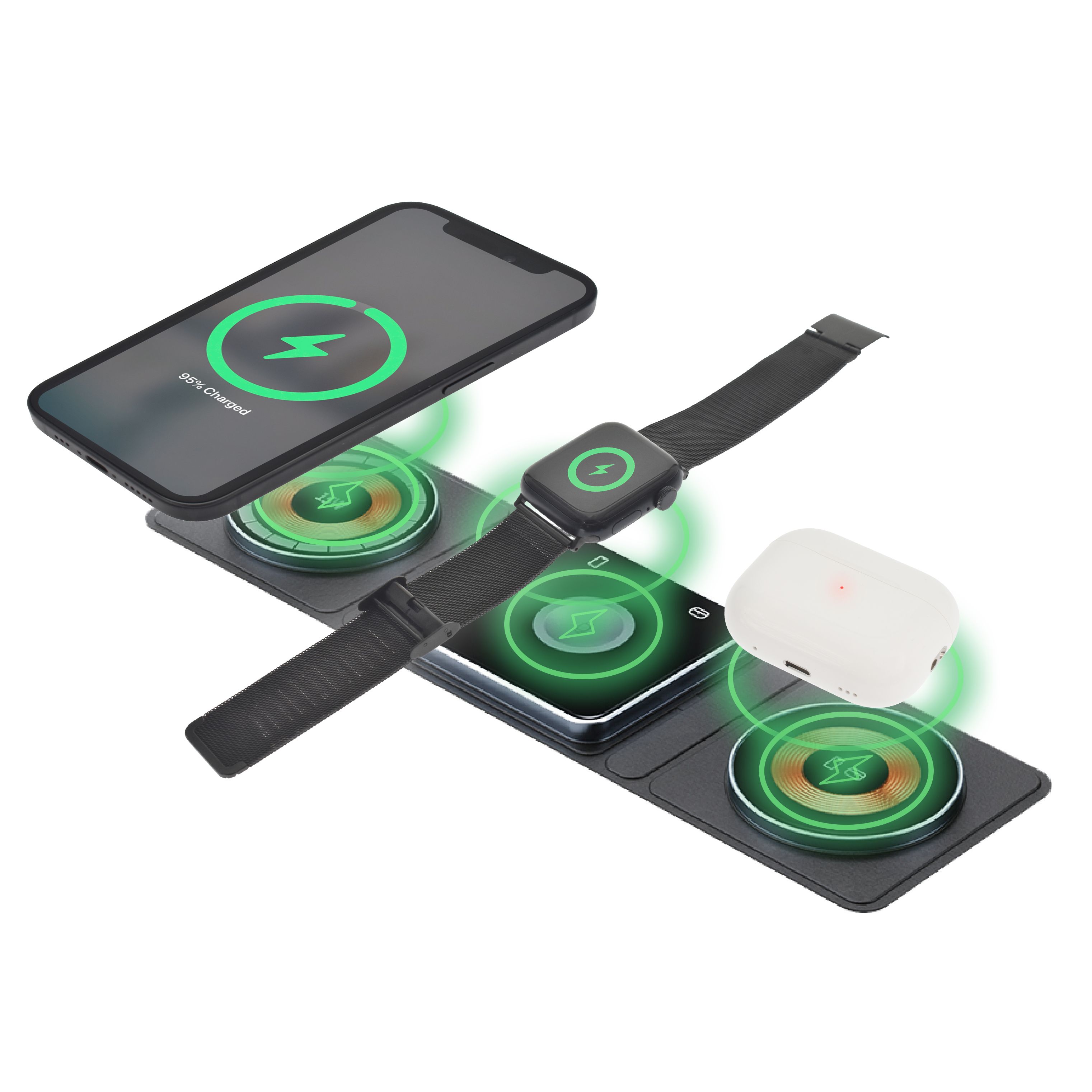 Dviced 3-in-1 Foldable Magnetic Wireless Charger, Black, Copper