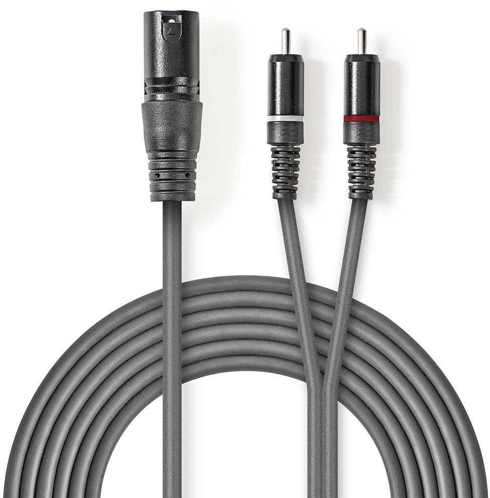 Kabllo audio Nedis XLR mashkull në 2x RCA mashkull, 3m, gri
