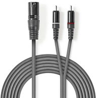 Kabllo audio Nedis XLR mashkull në 2x RCA mashkull, 3m, gri
