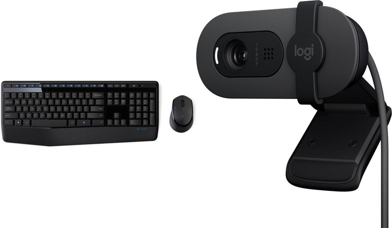 Set tastierë dhe mi Logitech MK345 me kabëll pa tela, kamerë web Logitech Brio 100 1080p, i zi