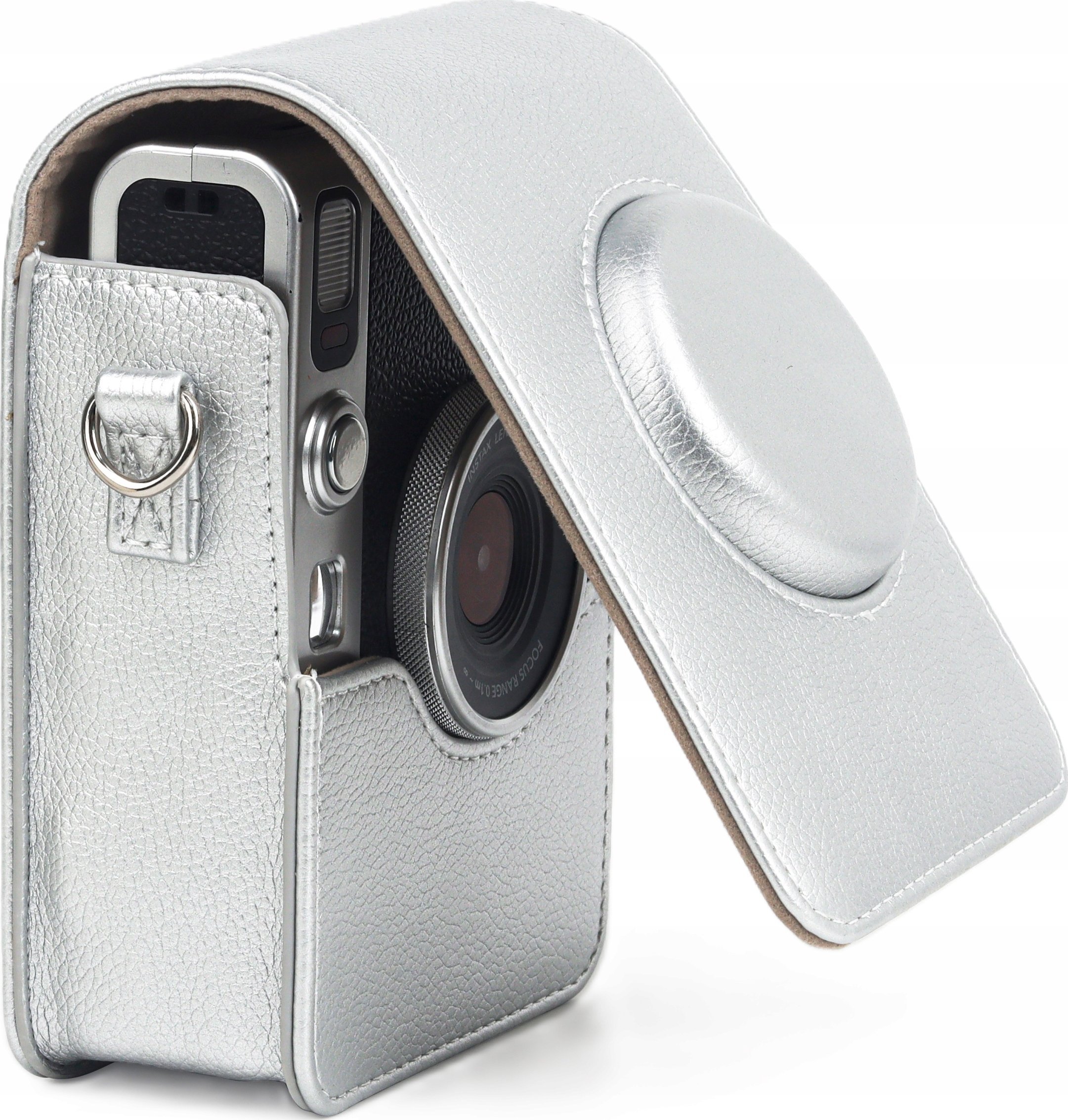 Çantë mbrojtëse Loveinstant për FUJIFILM INSTAX Mini EVO, lëkurë eko, me rrip, argjendi