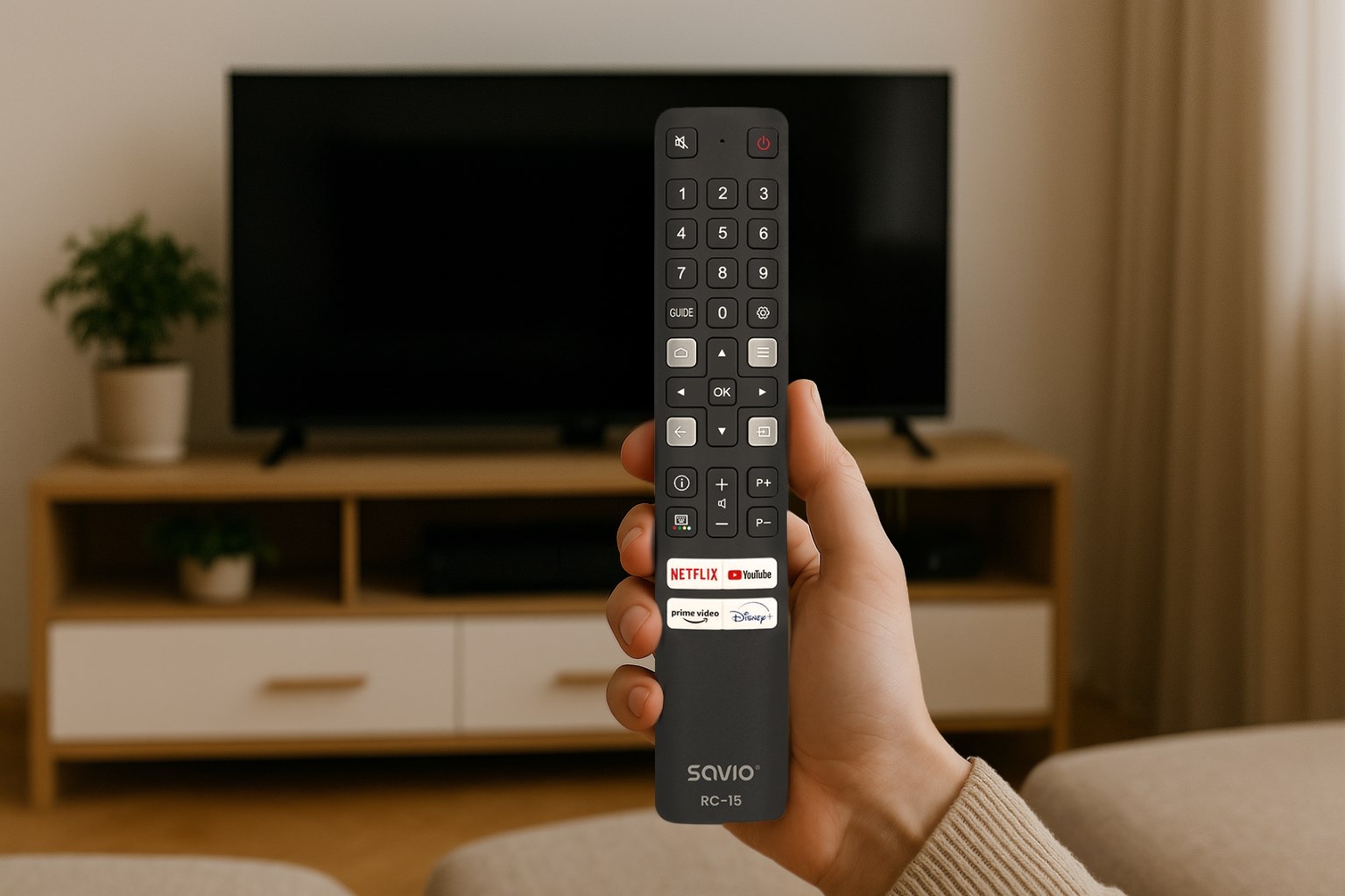 Telekomandë universale Savio RC-15, për TCL Smart TV, rreze 10m, e zezë
