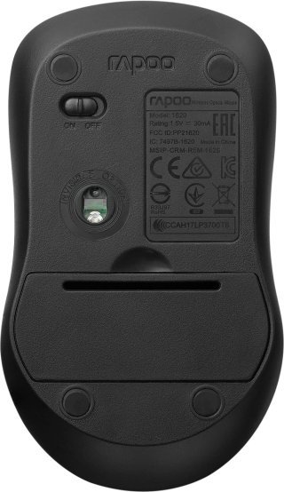 Maus pa kabllo Rapoo 1680 Silent, optik 1000 DPI, dizajn ambidekstral, i zi