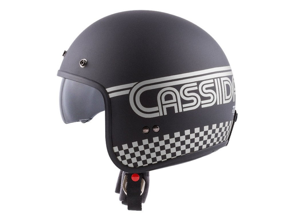 Helmeta moto Cassida Oxygen Rondo, polikarbonat, vizor dielli, e zezë mat me argjend