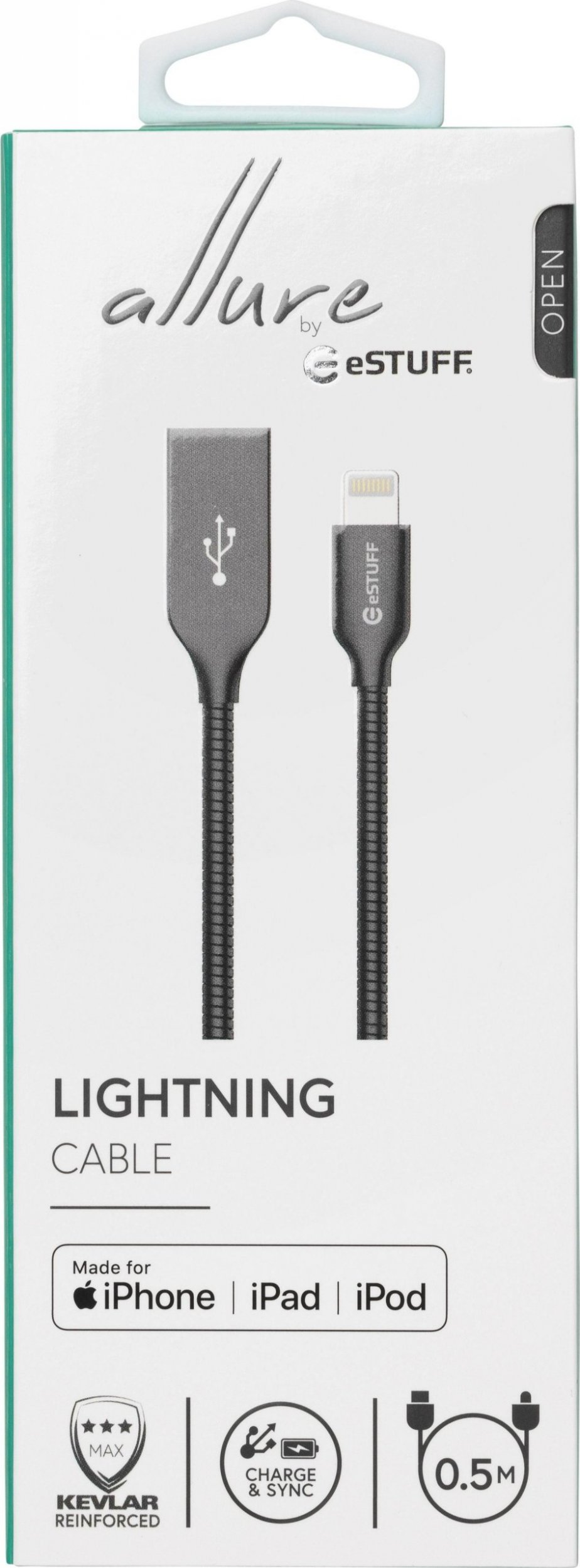 Kabllo USB eStuff ES601065, Lightning në USB A, 0.5 m, gri