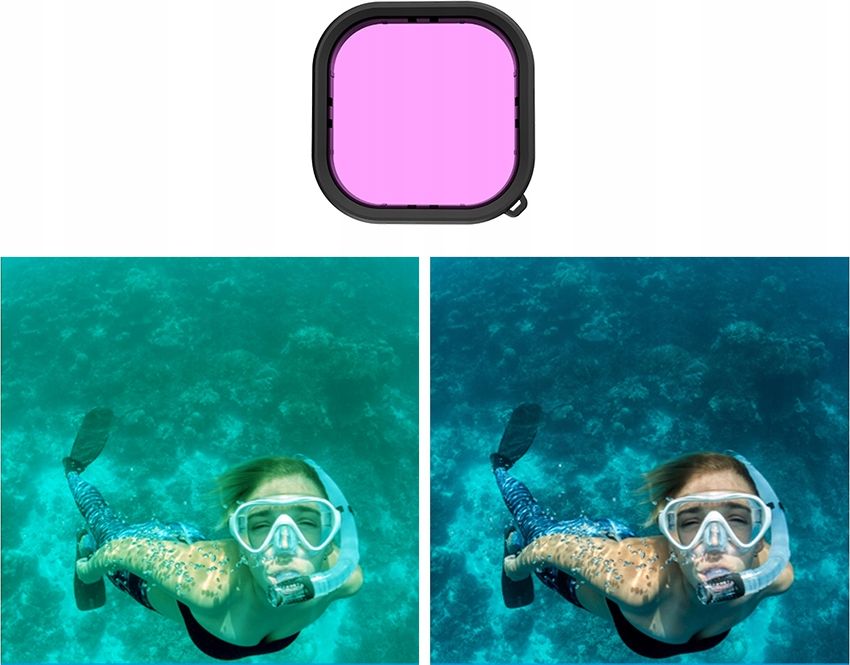 Сет нуркачки филтри Telesin за GoPro Hero 9 Black, 3 во 1, црвен розев виолетов