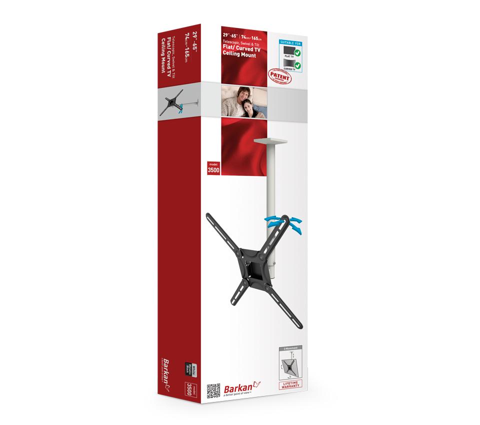 Mbajtës tavanor për TV, 97 cm, 13-65", 40 kg, i bardhë