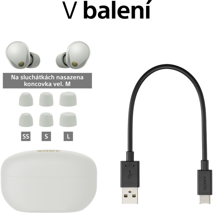 Dëgjuese Sony Noise Canceling WF-1000XM5, të argjendta