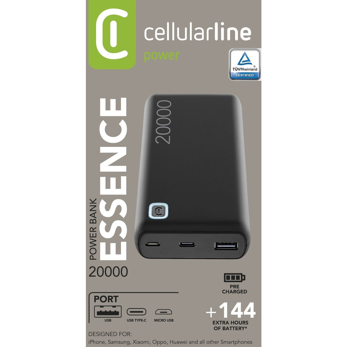Powerbank Cellularline essence PBESSENCE20000K, 20000Mah 12W, i zi
