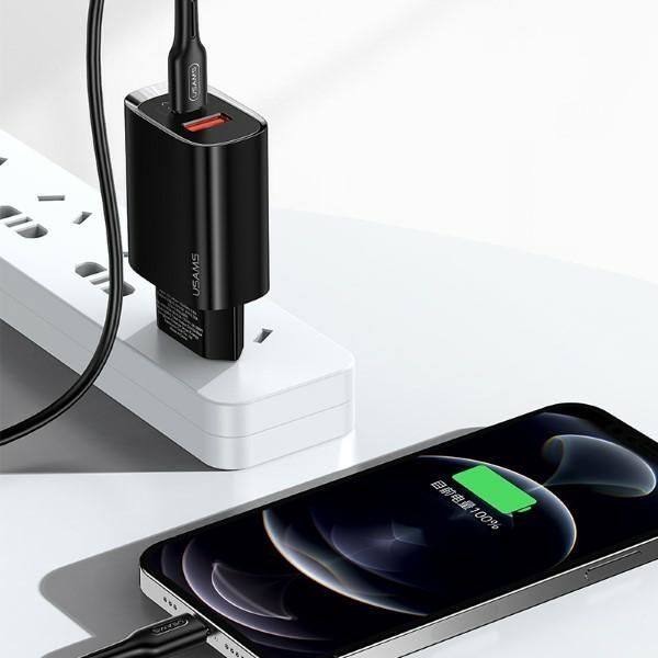 Kokë karikuese Usams T35 1x USB-A 1x USB-C 3 A, e bardhë