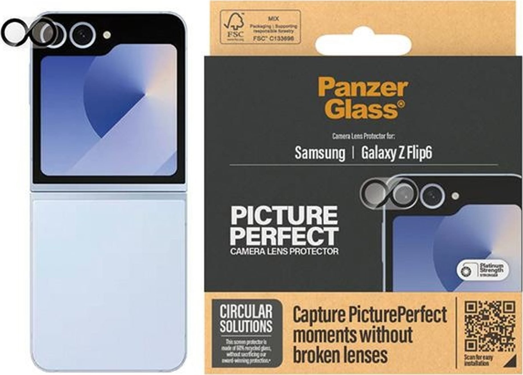 Mbrojtës kamere PanzerGlass PicturePerfect Samsung Galaxy Z Flip6, xham i tejdukshëm, rezistent ndaj gërvishtjeve