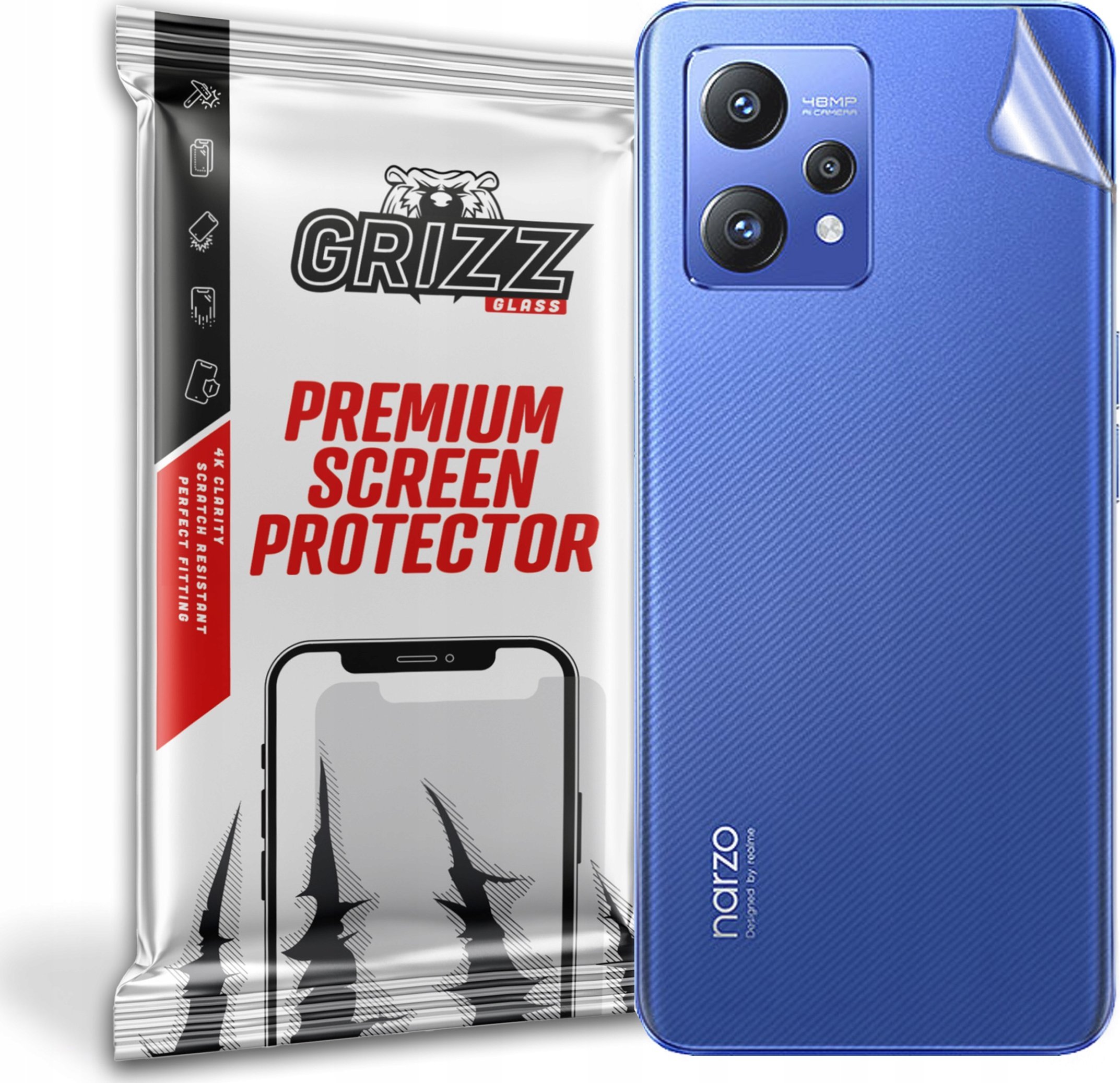 Folie mbrojtëse e pasme GrizzGlass për Realme Narzo 50 Pro 5G, matte, transparente