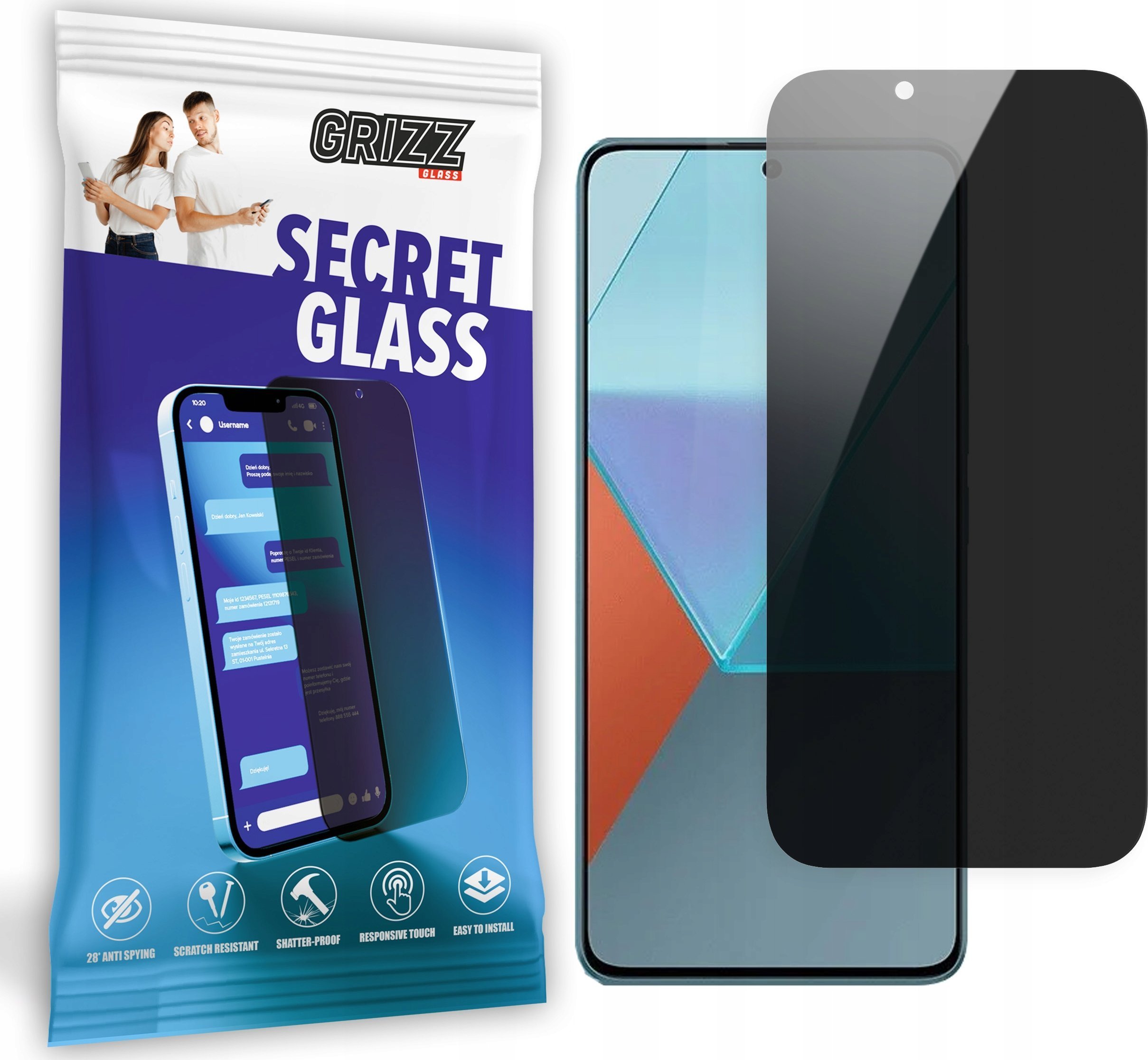 Qelq mbrojtës GrizzGlass SecretGlass për Xiaomi Redmi Note 13 Pro 5G, Privacy Glass
