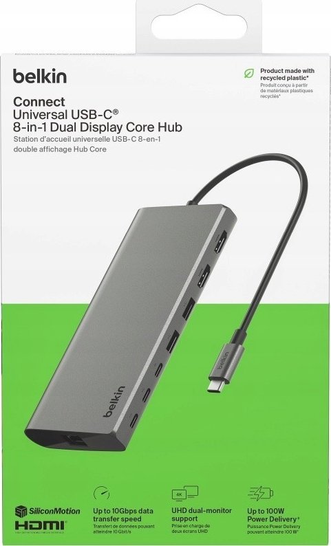 Docking station Belkin INC015BTSGY CZ, USB C, 8 porta, 4K, gri alumini