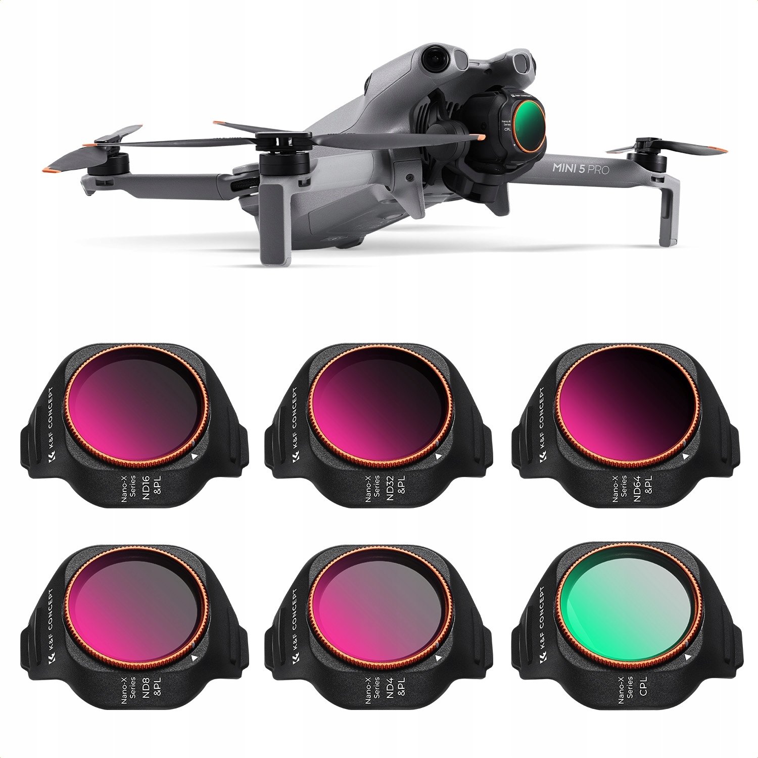 Set filtrosh droni K&amp;F Concept Nano X, CPL dhe ND/PL, 6 copë, për DJI Mini 5 Pro