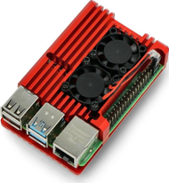 Kuti alumini JustPi për Raspberry Pi 4B, me 2 ventilatorë, e kuqe