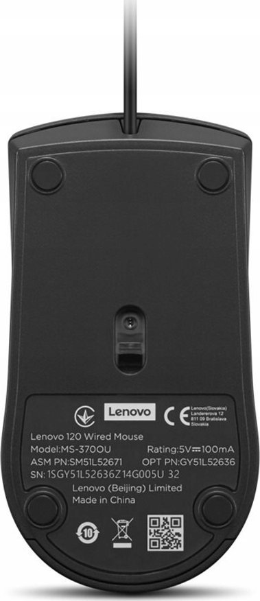 Maus Lenovo 120, me kabllo, 1600 DPI, i zi