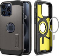 Mbajtëse telefoni Spigen Tough Armor MagFit për iPhone 16 Pro Max, me kickstand, kompatibile MagSafe, gri metalike