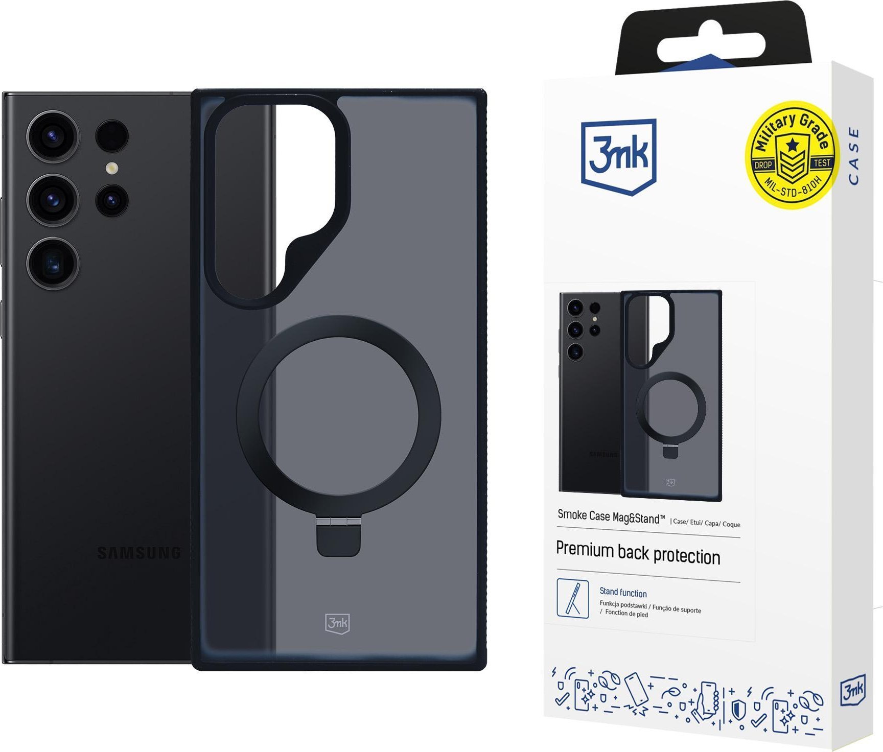 Mbajtëse telefoni 3MK Smoke Case Mag&amp;Stand për Samsung Galaxy S24 Ultra, MagSafe, me stand, gri e errët