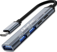 USB HUB Qoltec 5in1, USB C 3.1, PD, сива