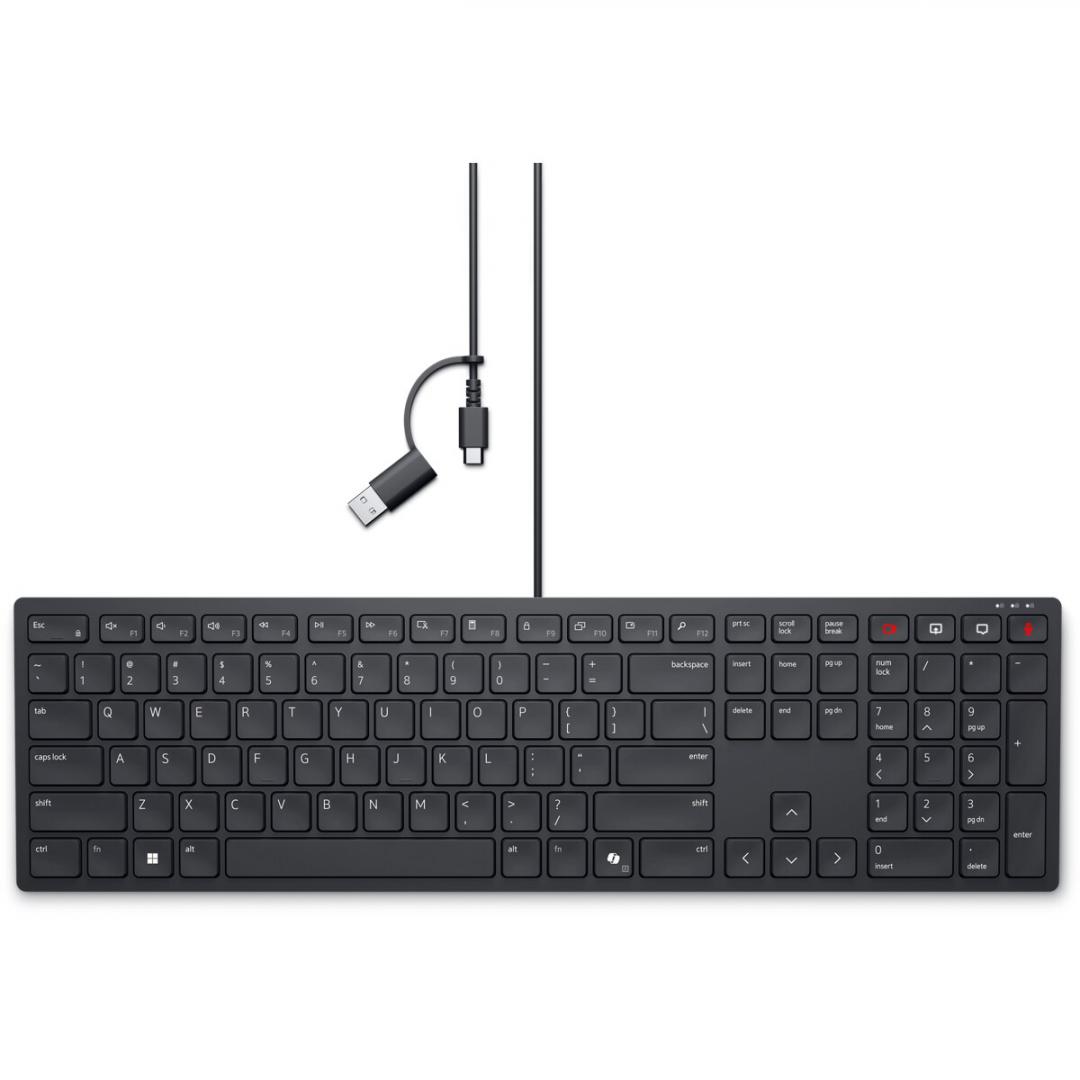 Tastierë DELL Pro Wired Collaboration KB525C, me kabëll, US International QWERTY, e zezë