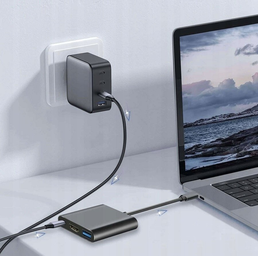 Hub USB-C Platinet 3.2 Gen2 3in1, HDMI 4K, PD 100W, gri alumini