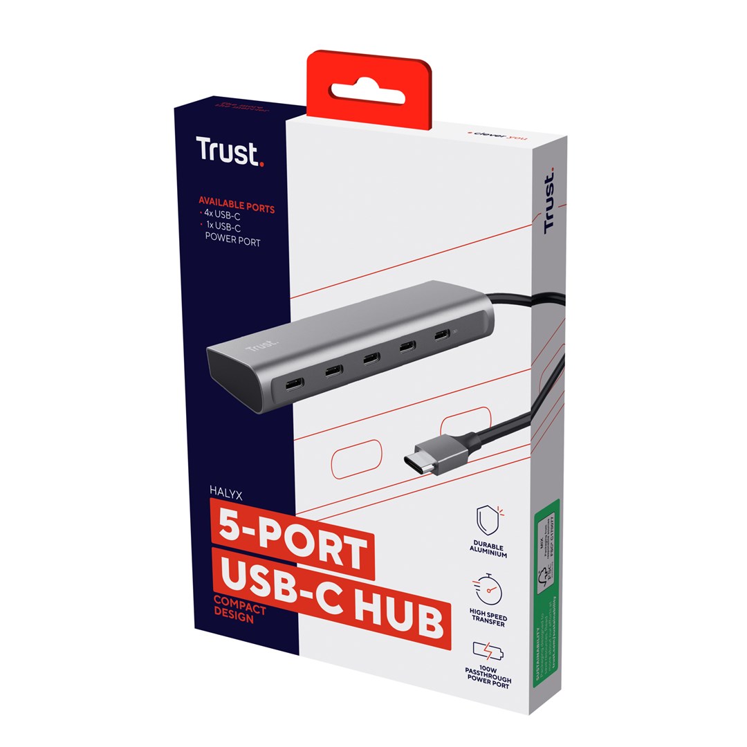 Qendër USB-C Halyx, 5 porte, 100W PD, e argjendtë