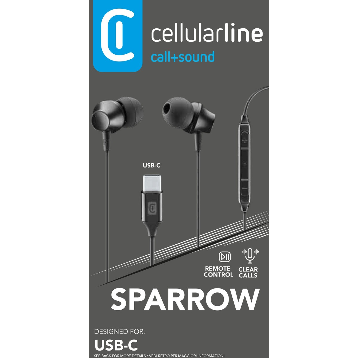 Dëgjuese Cellularline Sparrow AUSPARROWTYPECK, type-C, Mic, të zeza